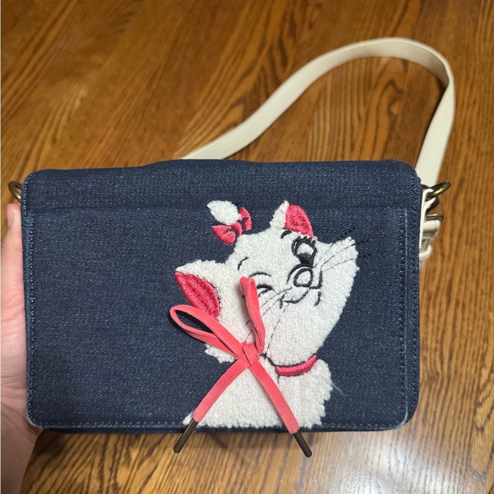 Denim Cat Embroidered Crossbody Bag